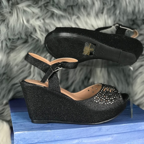 Open Toe Rhinestone Wedge Heels - Picture 5 of 7